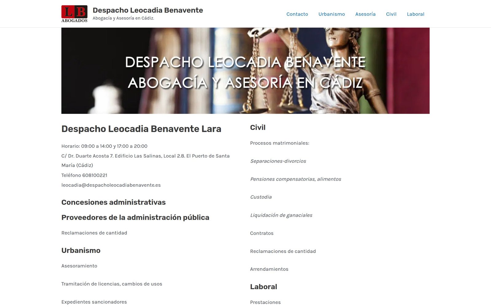 Proyectos web realizados: web profesional WordPress despacholeocadiabenavente.es
